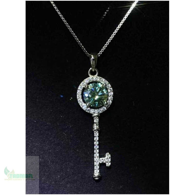 1 Carat Moissanite Key Pendant Necklace - 925 Sterling Silver