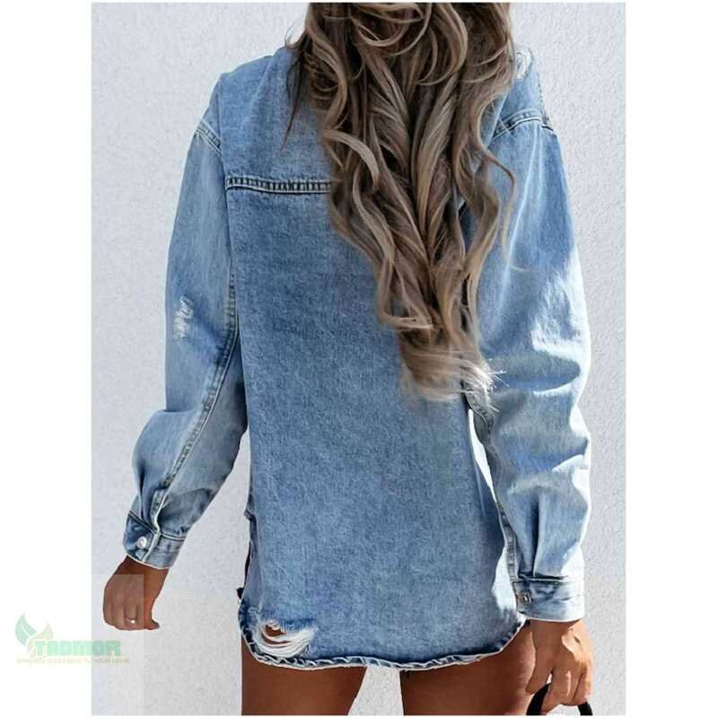 Distressed Snap Down Denim Jacket - Image 2