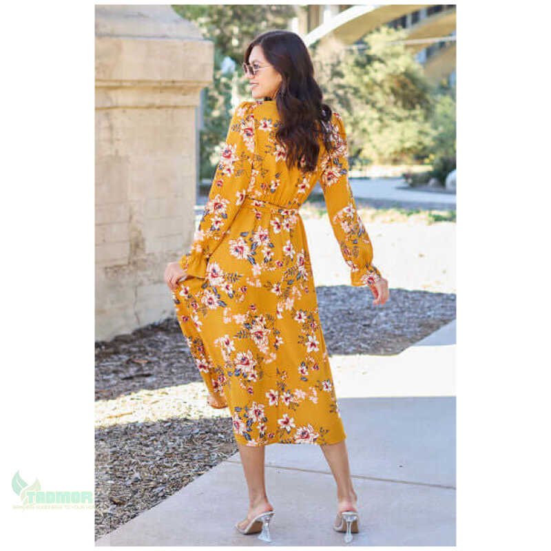 Double Take Full Size Floral Tie Back Flounce Sleeve Dress - Image 2