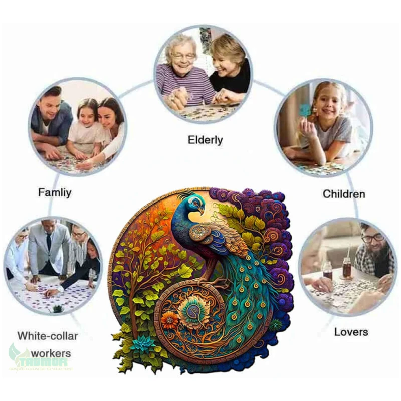 Round Peacock Bird Wooden Puzzle Adult kids Toy - Image 2