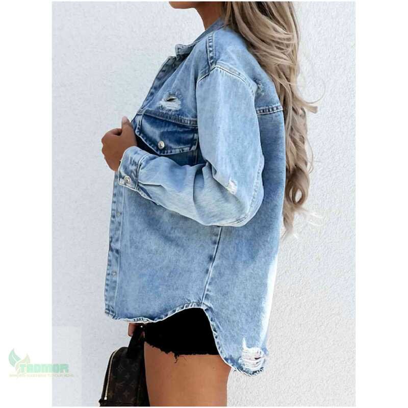 Distressed Snap Down Denim Jacket - Image 3