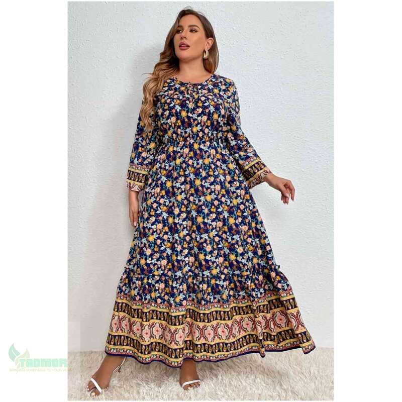 Melo Apparel Plus Size Bohemian Round Neck Maxi Dress - Image 3