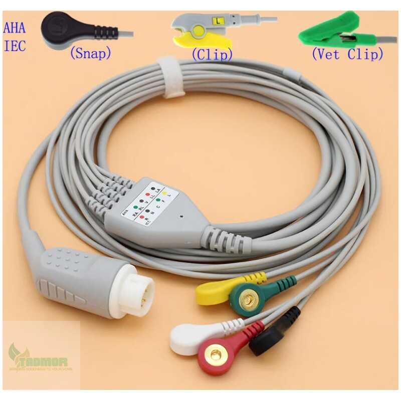 Compatible with 12PIN philips Patient ECG monitor 5 lead cable and electrode connector of Snap/Clip,AHA OR IEC