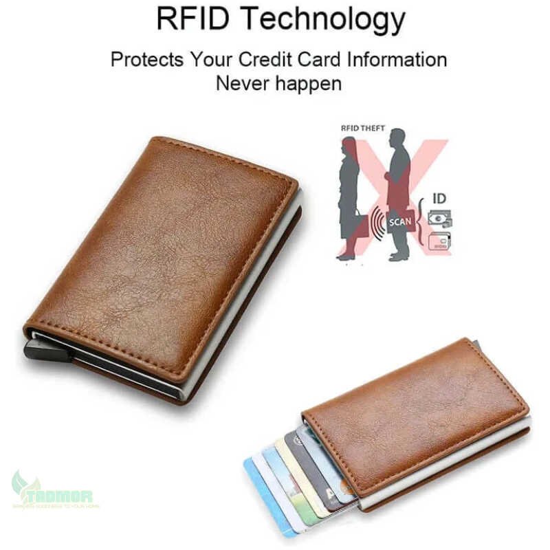 Leather Slim Mini Credit Card Wallet Men - Image 4