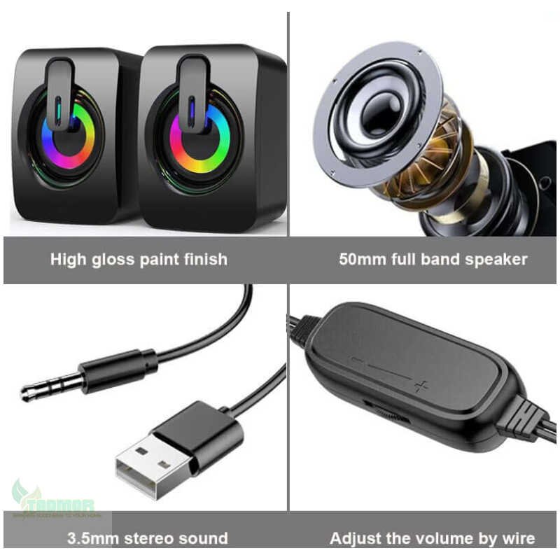 Computer Speakers PC Sound Box HIFI Stereo Microphone USB Wired - Image 6