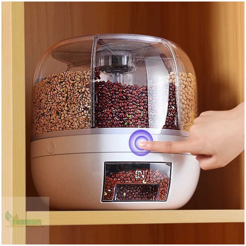 360 Degree Rotating Rice Dispenser Sealed Dry Cereal Grain Bucket Dispenser Moisture-proof Kitchen Food Container Storage Box