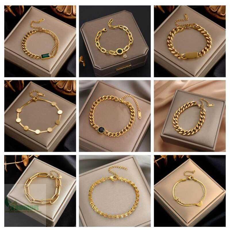 316L Stainless Steel Fashion Link Chain Bangle Charm Bracelets for Women
