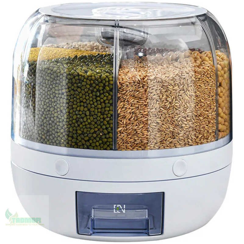 360 Degree Rotating Rice Dispenser Sealed Dry Cereal Grain Bucket Dispenser Moisture-proof Kitchen Food Container Storage Box - Image 5