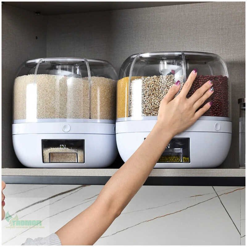 360 Degree Rotating Rice Dispenser Sealed Dry Cereal Grain Bucket Dispenser Moisture-proof Kitchen Food Container Storage Box - Image 3
