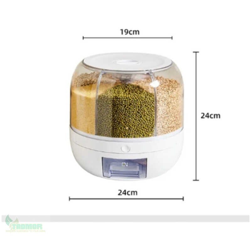 360 Degree Rotating Rice Dispenser Sealed Dry Cereal Grain Bucket Dispenser Moisture-proof Kitchen Food Container Storage Box - Image 6