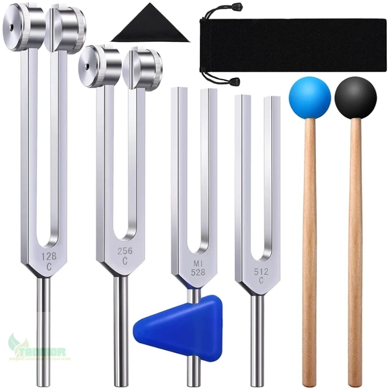 1/4 Pack Tuning Fork Set(128 Hz,256 Hz,512 Hz,528 Hz)With Tuning Fork Hammer For Sound Healing Sound Vibration Tools