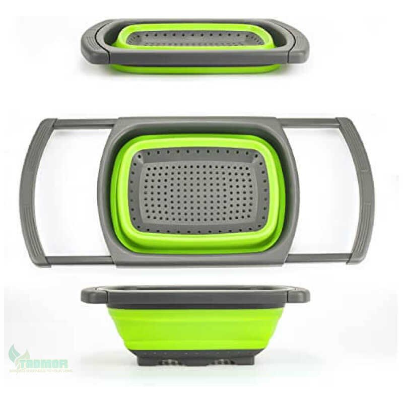 Silicone Collapsible Over The Sink Retractable Colander With Handle