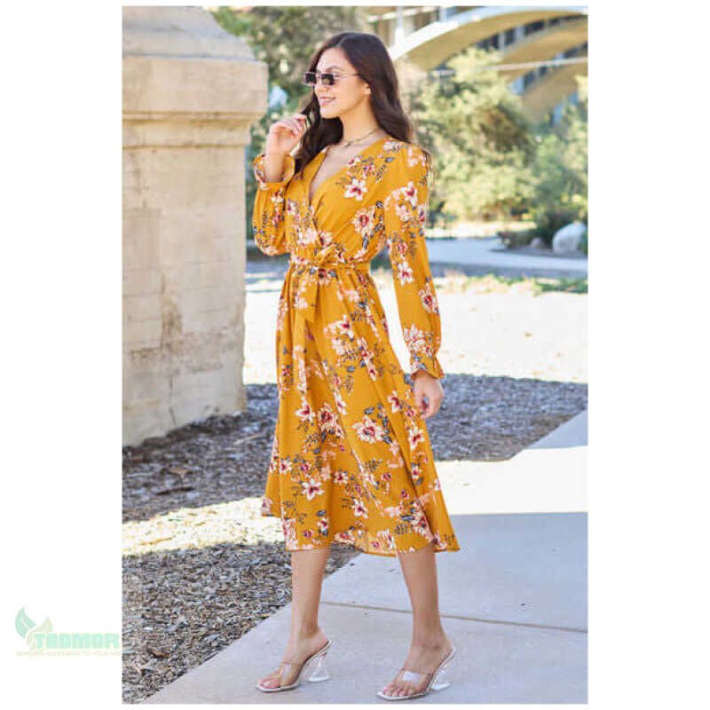 Double Take Full Size Floral Tie Back Flounce Sleeve Dress - Image 3
