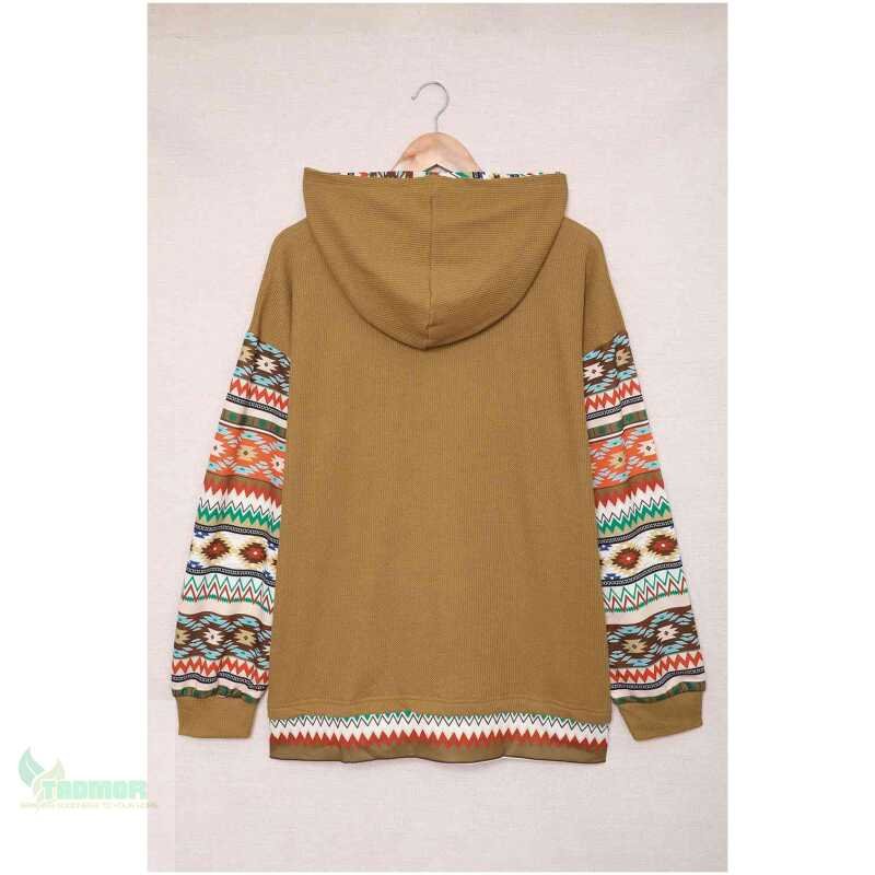 Plus Size Printed Side Slit Waffle-Knit Hoodie - Image 7