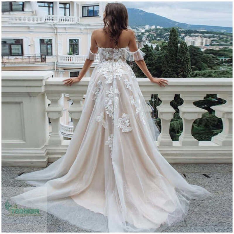 LORIE Champagne Boho Wedding Dress 2020 Lace Appliques Tulle Backless - Image 3