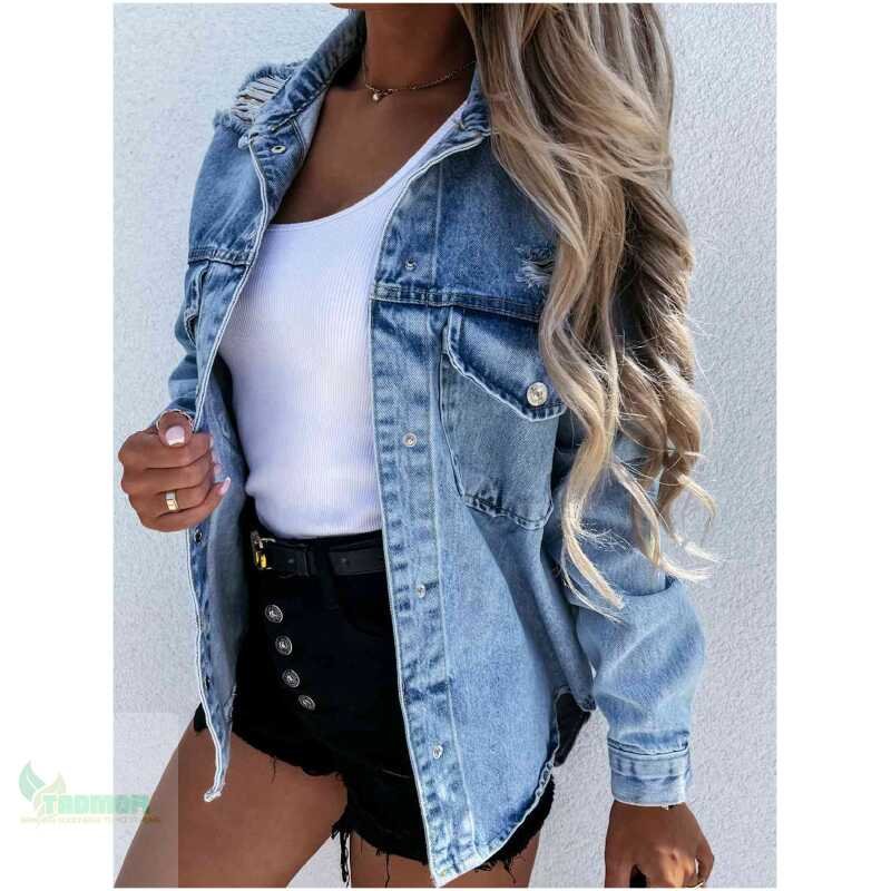 Distressed Snap Down Denim Jacket - Image 4