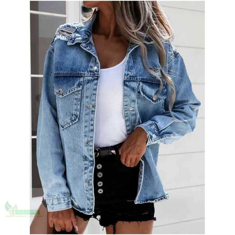 Distressed Snap Down Denim Jacket